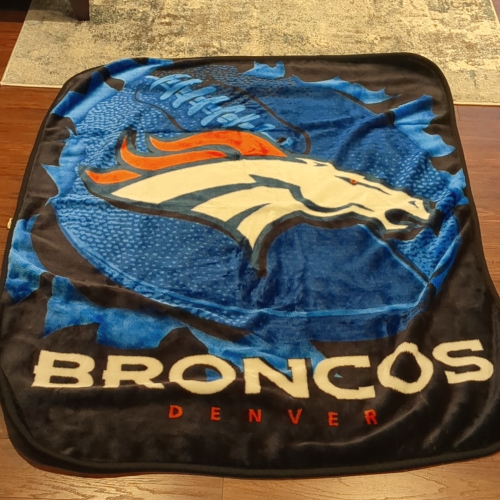 Denver Broncos Fleece Throw Blanket 54" x 48" Gently Used